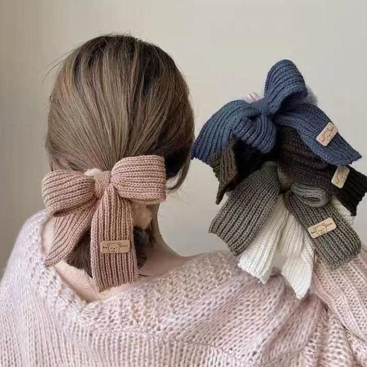 秋冬針織蝴蝶結毛絨大腸圈髮飾(一組2個)-細節圖4