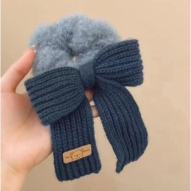 秋冬針織蝴蝶結毛絨大腸圈髮飾(一組2個)-細節圖5