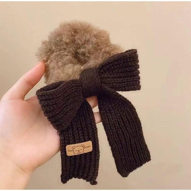 秋冬針織蝴蝶結毛絨大腸圈髮飾(一組2個)-細節圖6