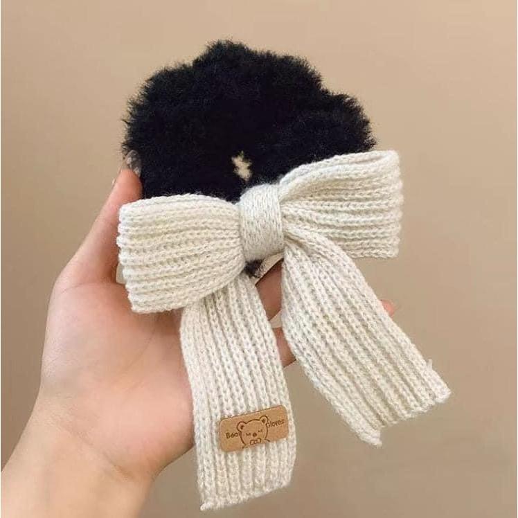 秋冬針織蝴蝶結毛絨大腸圈髮飾(一組2個)-細節圖8