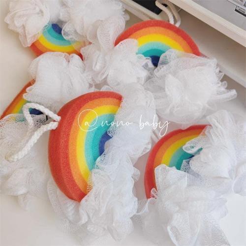 彩虹沐浴海綿+起泡網搓澡巾-細節圖2