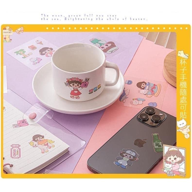 可愛少女100張防水PET貼紙盒裝-細節圖2