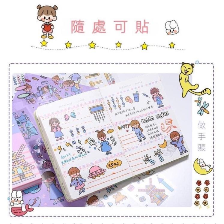 可愛少女100張防水PET貼紙盒裝-細節圖3