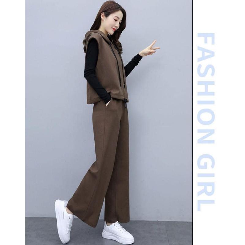 韓國東大門寬鬆連帽背心３件套-細節圖3