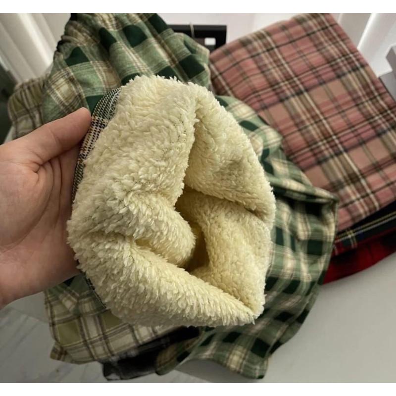 出清“整件”羊羔絨寬鬆格子高腰褲長褲-細節圖5