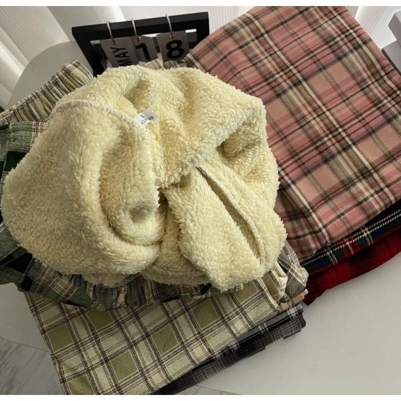 出清“整件”羊羔絨寬鬆格子高腰褲長褲-細節圖8