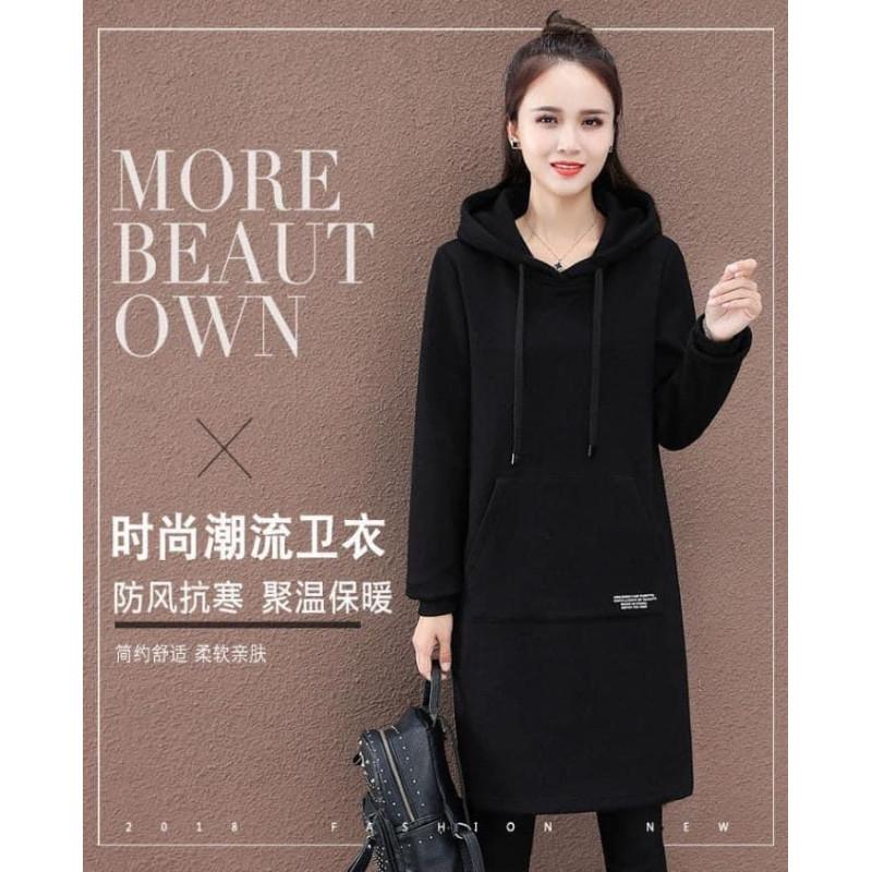 韓版抓絨加厚字母中長版帽Ｔ-細節圖2