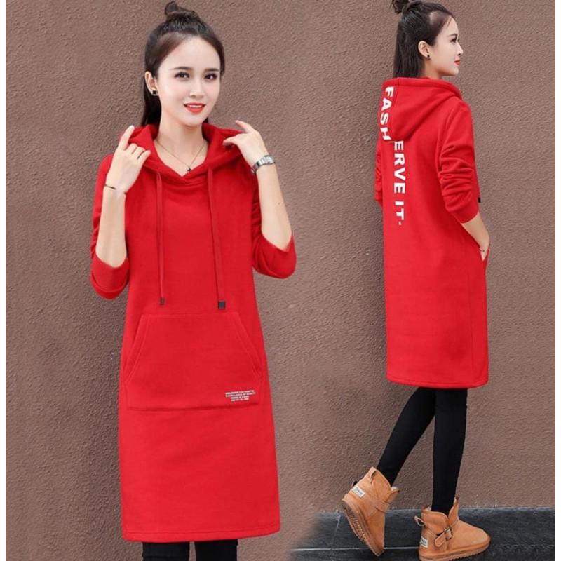 韓版抓絨加厚字母中長版帽Ｔ-細節圖3