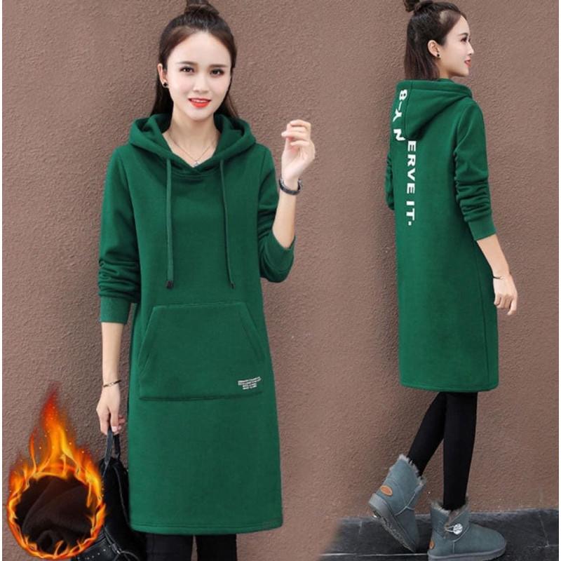 韓版抓絨加厚字母中長版帽Ｔ-細節圖4