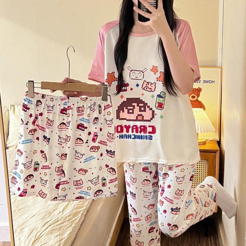 韓國東大門卡通短袖衣+短褲+長褲睡衣三件套-細節圖4