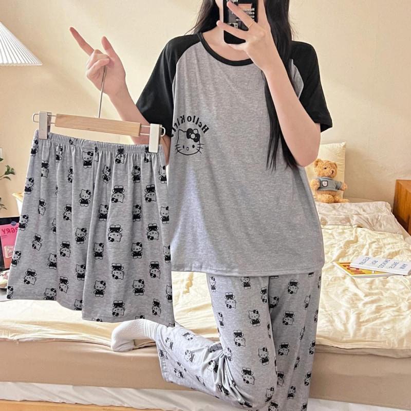 韓國東大門卡通短袖衣+短褲+長褲睡衣三件套-細節圖5