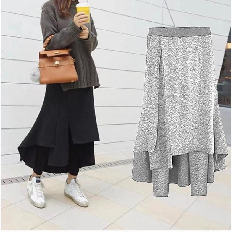 不規則高腰假兩件式打底褲裙-細節圖2