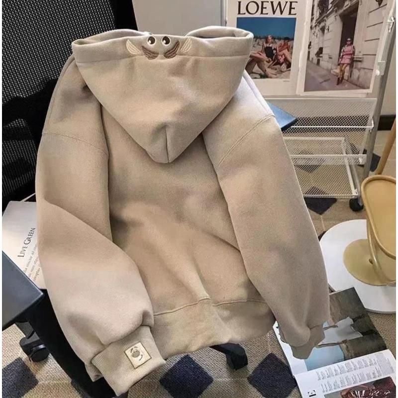 可愛草莓熊刺繡抓絨連帽衣帽T-細節圖3