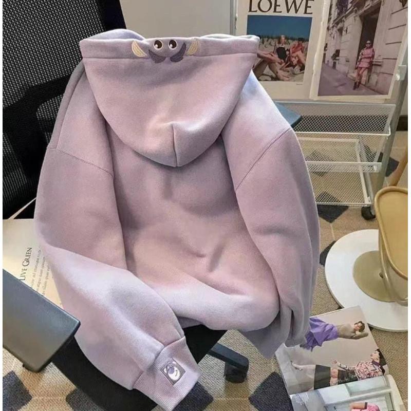 可愛草莓熊刺繡抓絨連帽衣帽T-細節圖4