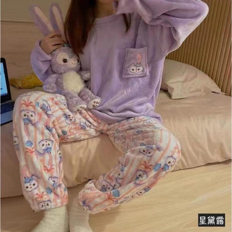 卡通厚絨珊瑚絨兩件套睡褲＋睡衣-細節圖2