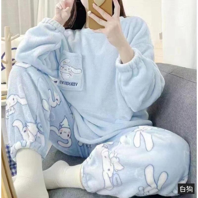 卡通厚絨珊瑚絨兩件套睡褲＋睡衣-細節圖5