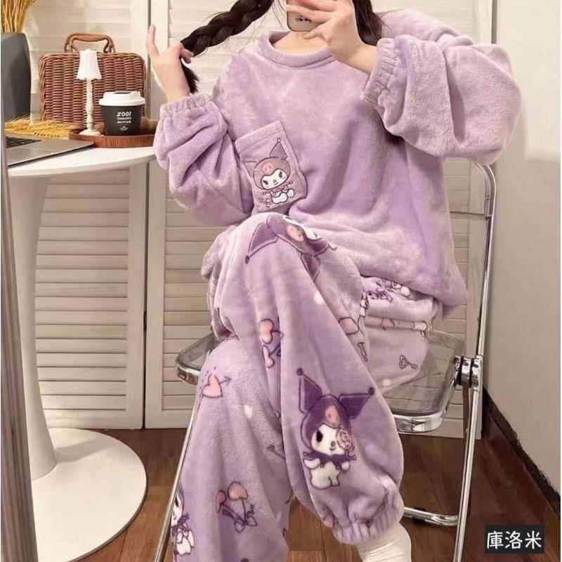 卡通厚絨珊瑚絨兩件套睡褲＋睡衣-細節圖7