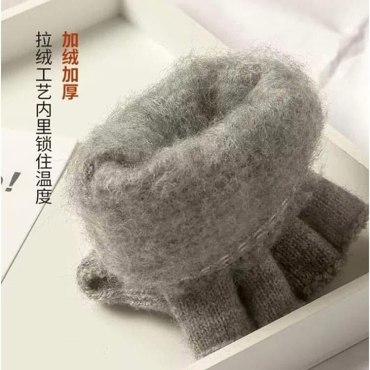 鹿角翻蓋式加絨加厚5指針織手套-細節圖2