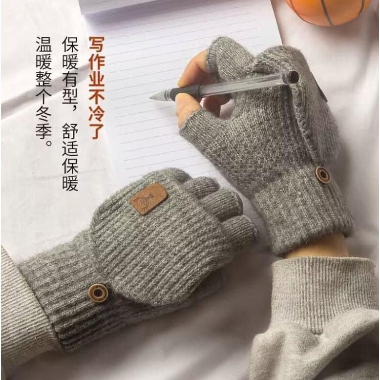 鹿角翻蓋式加絨加厚5指針織手套-細節圖4