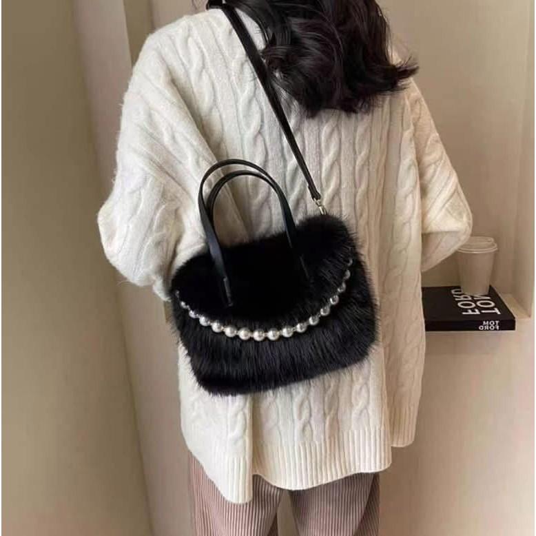 珍珠毛茸茸手提包側背包斜背包-細節圖5