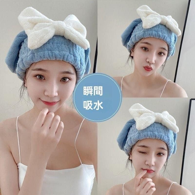 珊瑚絨彈力鬆緊蝴蝶結乾髮帽(一組2個)-細節圖7