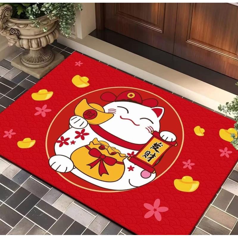 新年招财猫門口耐髒防滑地墊-細節圖2