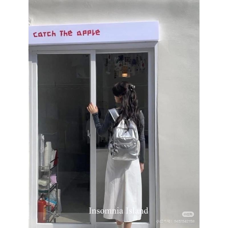 韓國網紅款銀色後背包雙肩包-細節圖4