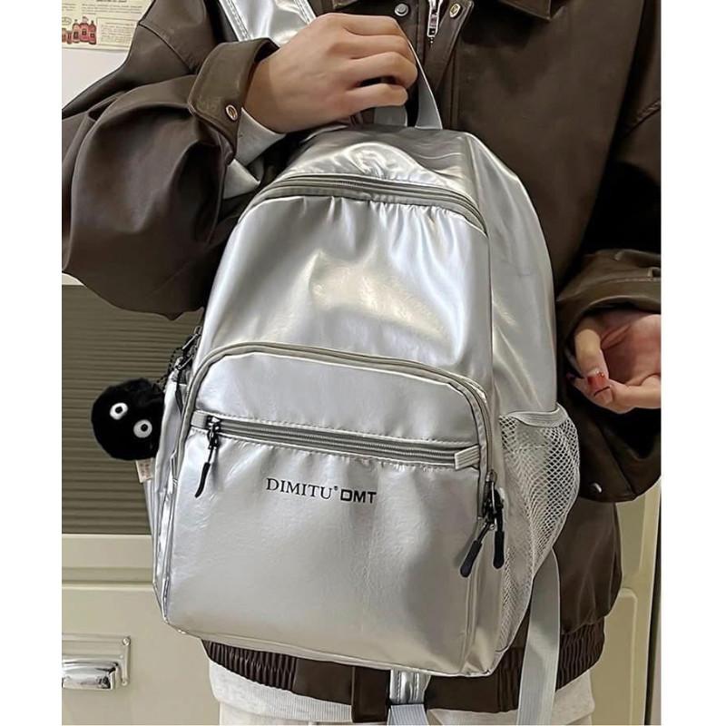 韓國網紅款銀色後背包雙肩包-細節圖6