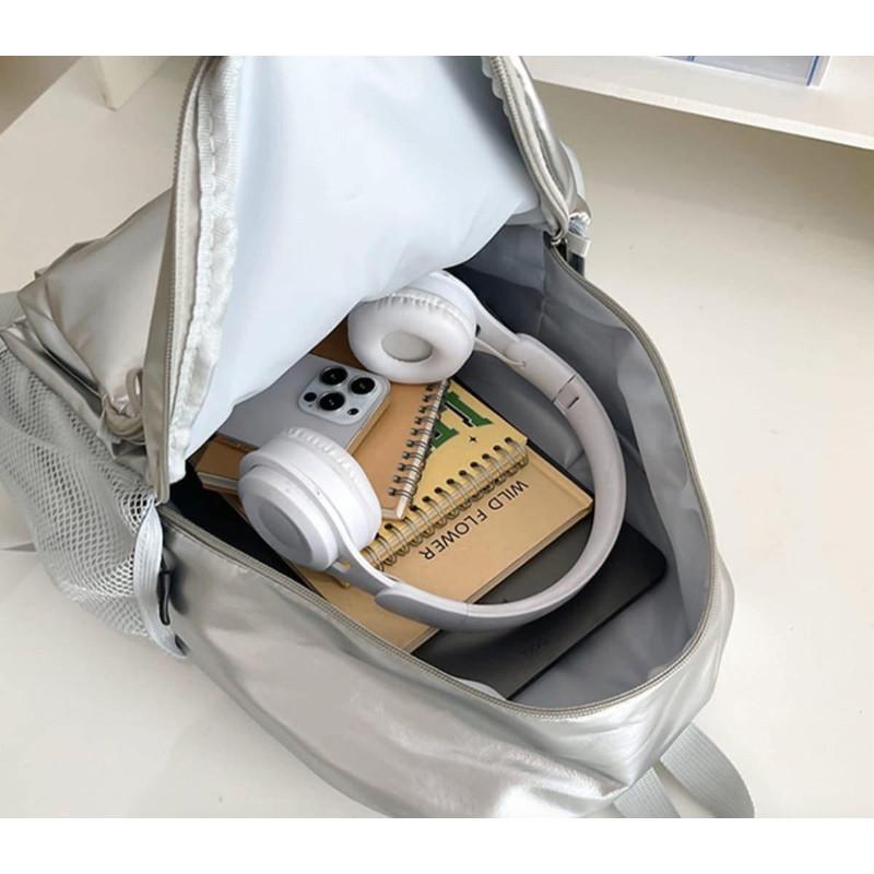 韓國網紅款銀色後背包雙肩包-細節圖7