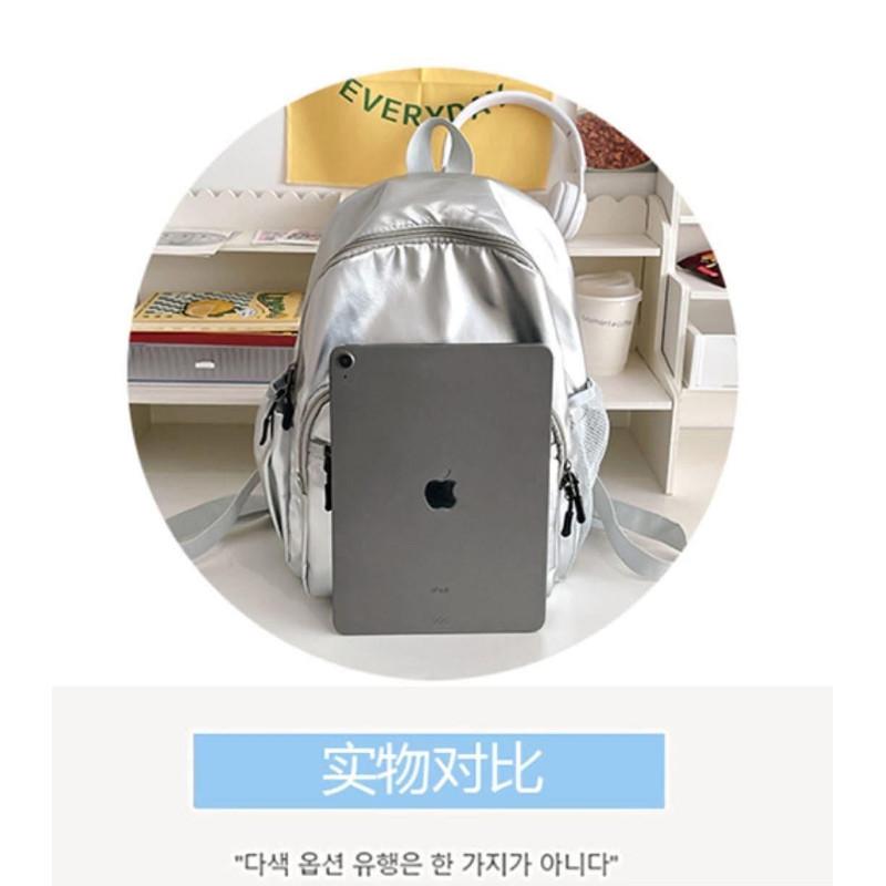 韓國網紅款銀色後背包雙肩包-細節圖8