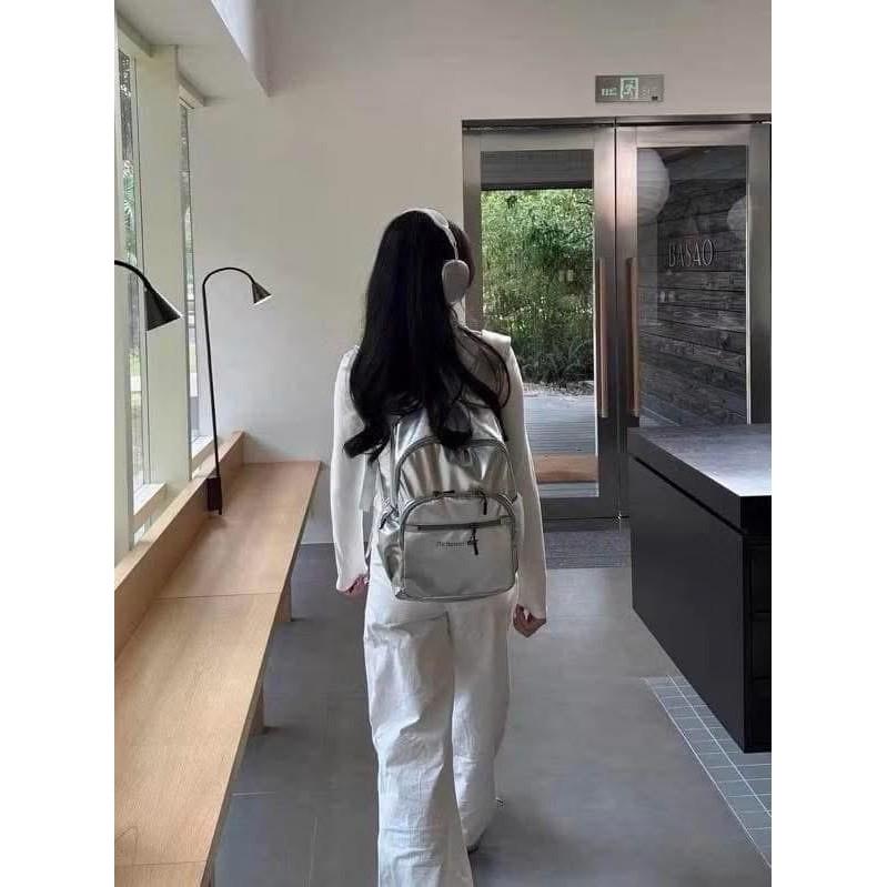 韓國網紅款銀色後背包雙肩包-細節圖9