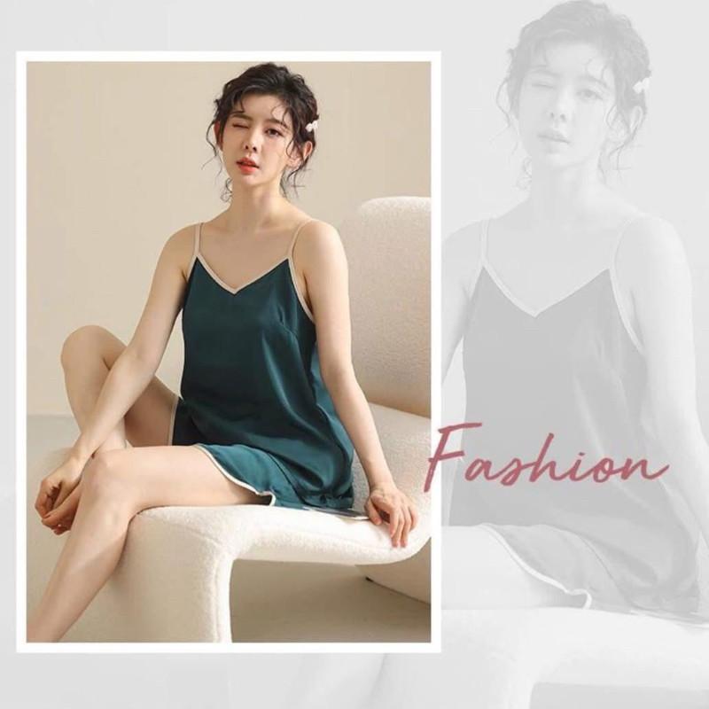 出清冰絲緞面性感吊帶背心睡衣2件套裝-細節圖2