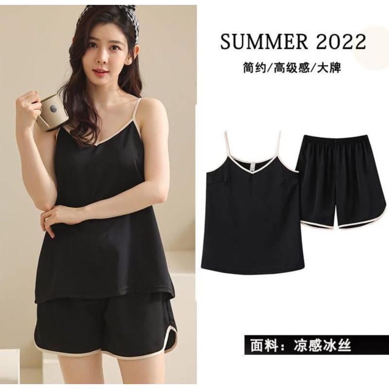 出清冰絲緞面性感吊帶背心睡衣2件套裝-細節圖3