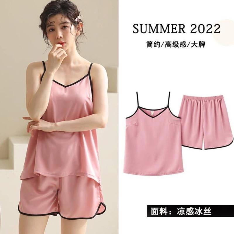 出清冰絲緞面性感吊帶背心睡衣2件套裝-細節圖4