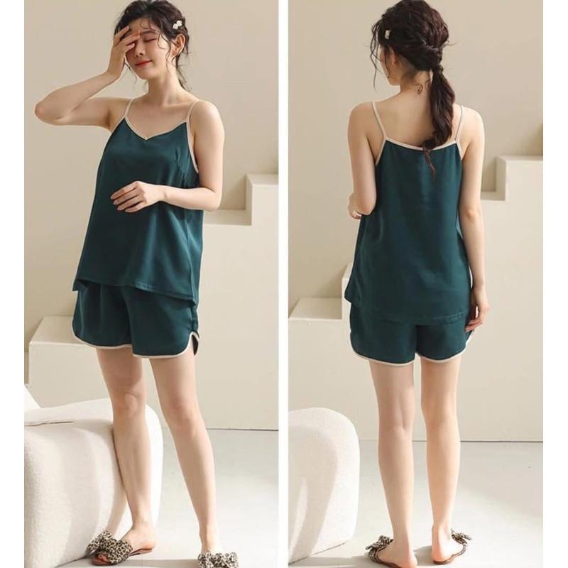 出清冰絲緞面性感吊帶背心睡衣2件套裝-細節圖7