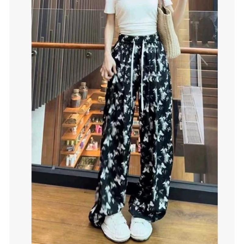 冰絲蝴蝶垂墜高腰直筒褲闊腿褲-細節圖3