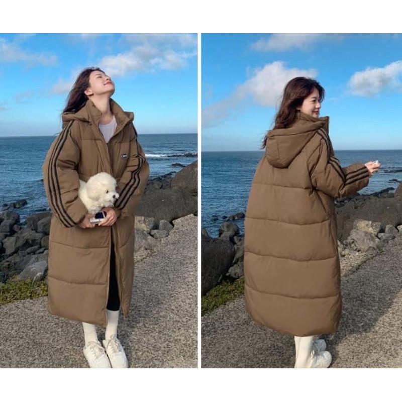 韓版三條槓雙頭拉鏈過膝“長版”羽絨外套-細節圖3