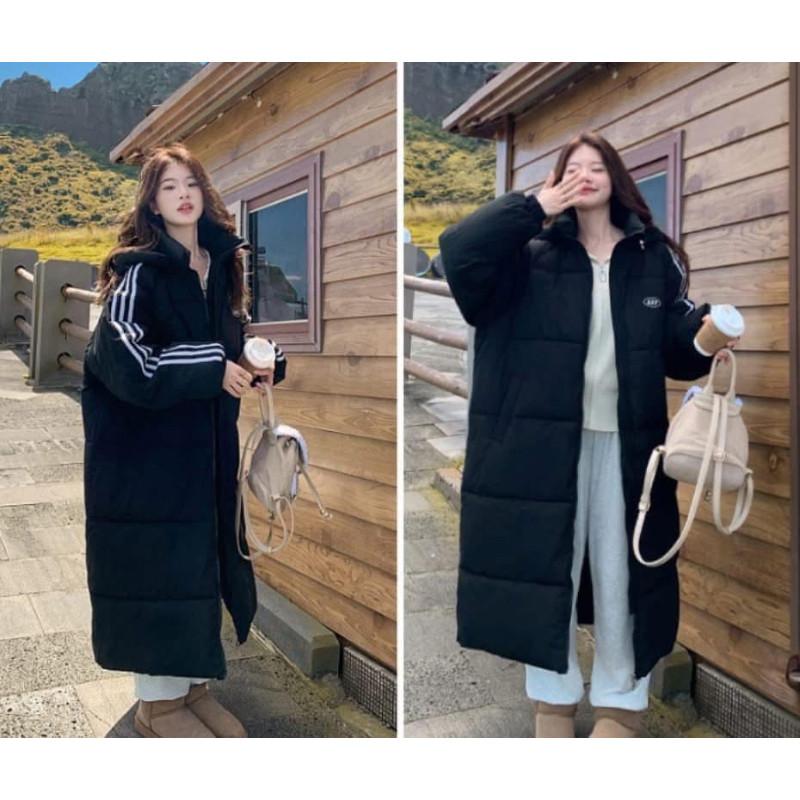 韓版三條槓雙頭拉鏈過膝“長版”羽絨外套-細節圖4