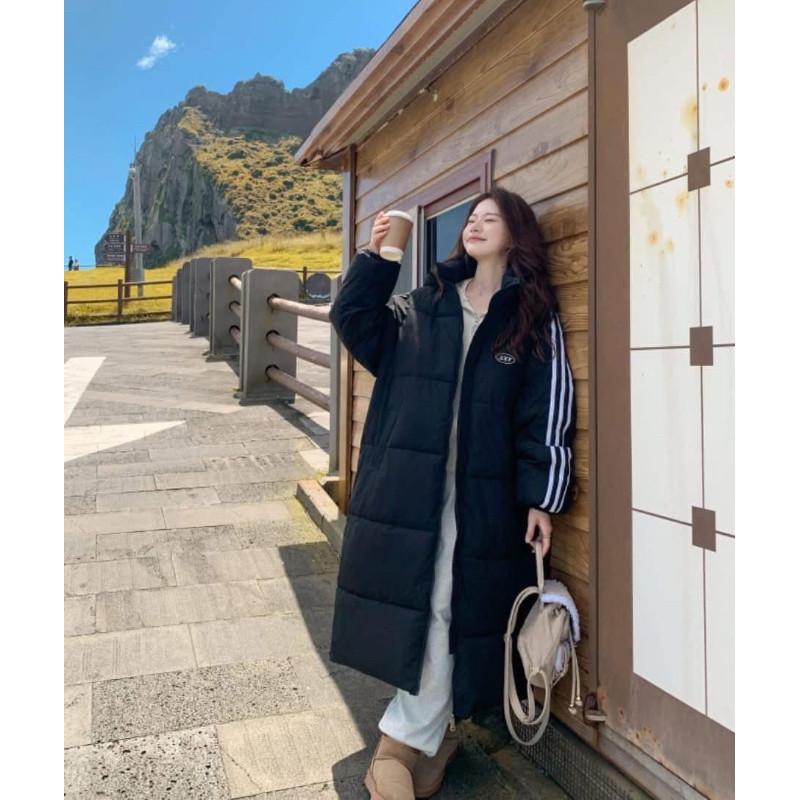韓版三條槓雙頭拉鏈過膝“長版”羽絨外套-細節圖7