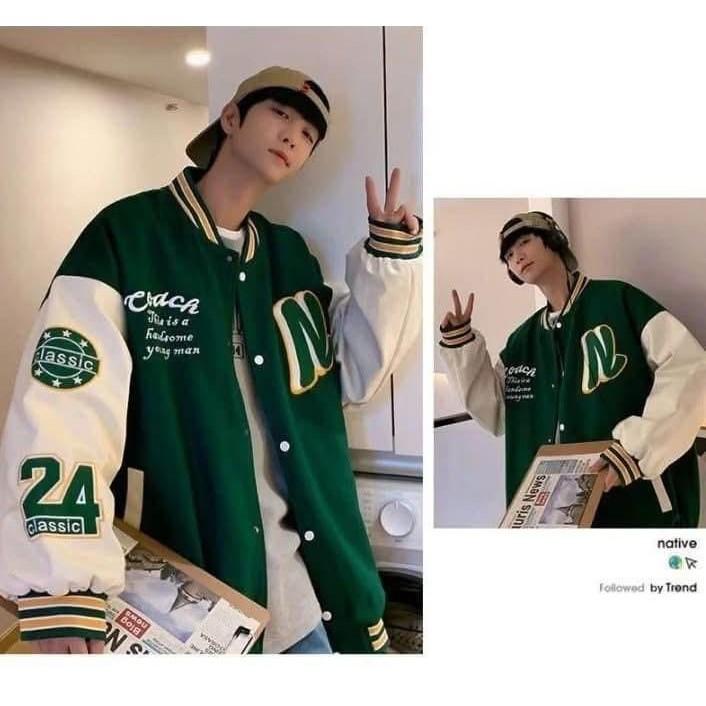 整件“銀狐絨”字母Ｎ寬鬆百搭棒球外套-細節圖2