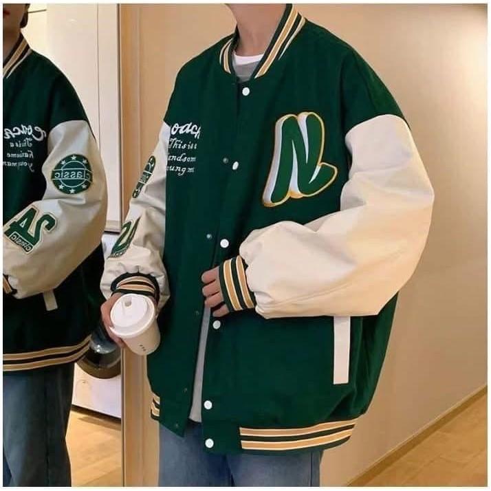 整件“銀狐絨”字母Ｎ寬鬆百搭棒球外套-細節圖6