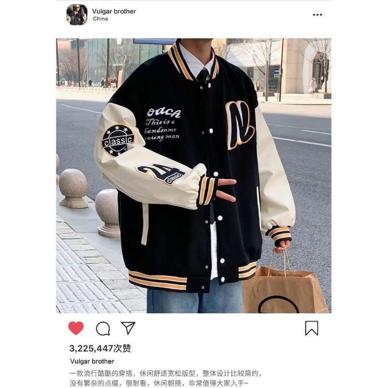 整件“銀狐絨”字母Ｎ寬鬆百搭棒球外套-細節圖7