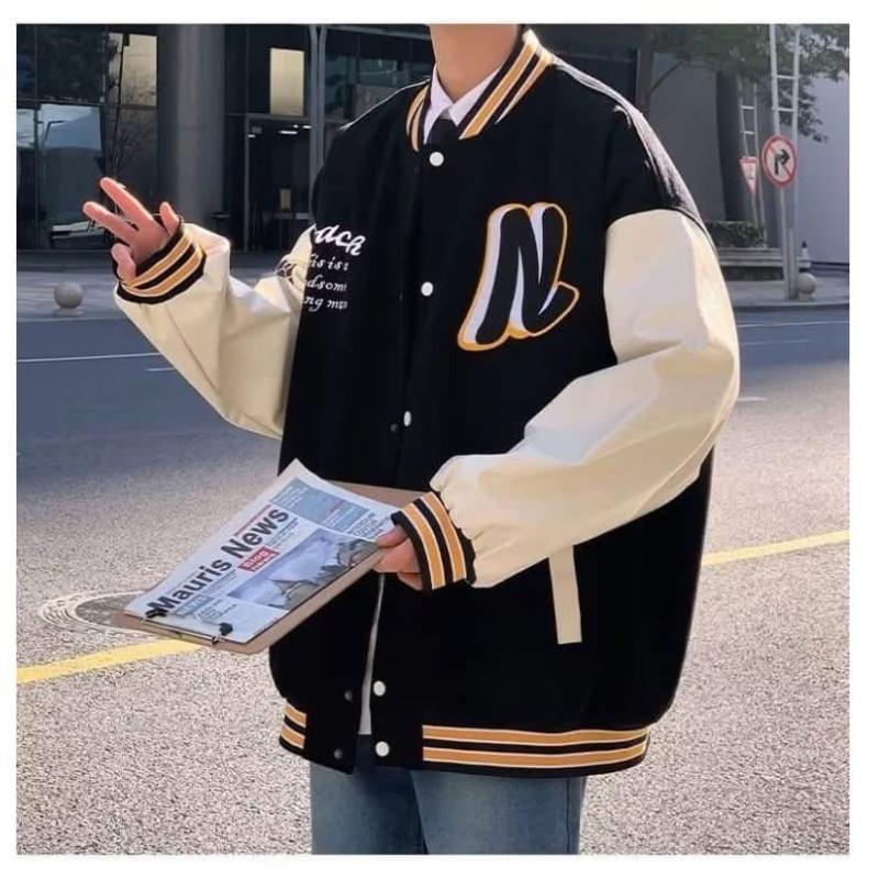 整件“銀狐絨”字母Ｎ寬鬆百搭棒球外套-細節圖9