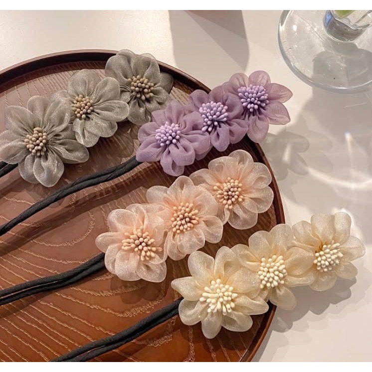 韓國懶人珍珠花朵扭扭盤髮器(一組2個)-細節圖11