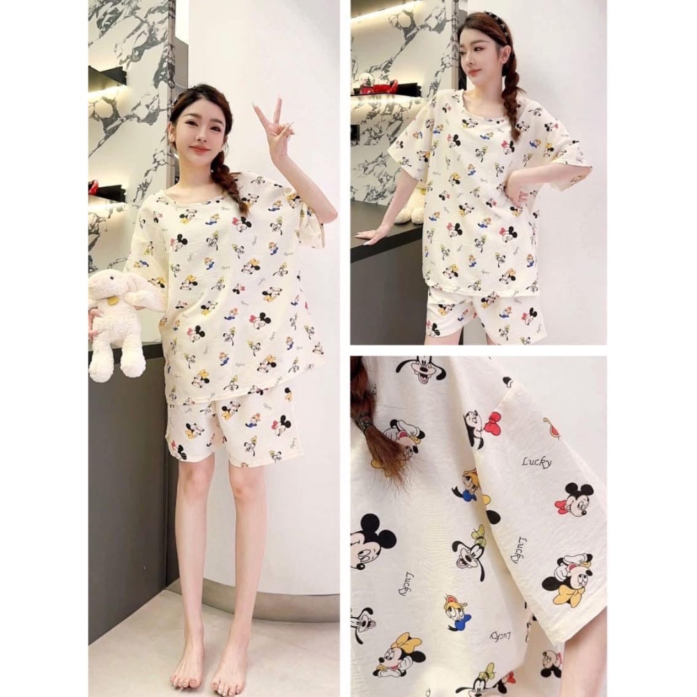 【韓版卡通棉質短袖＋短褲睡衣兩件套】-細節圖2