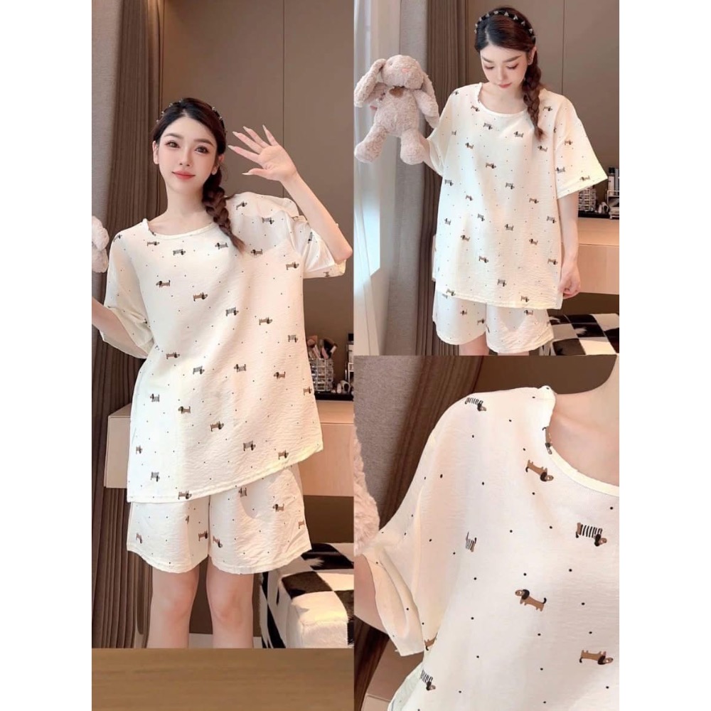 【韓版卡通棉質短袖＋短褲睡衣兩件套】-細節圖3