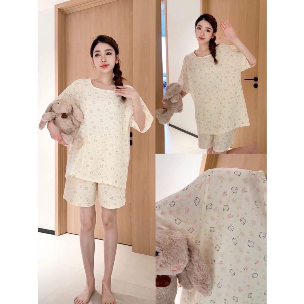 【韓版卡通棉質短袖＋短褲睡衣兩件套】-細節圖4