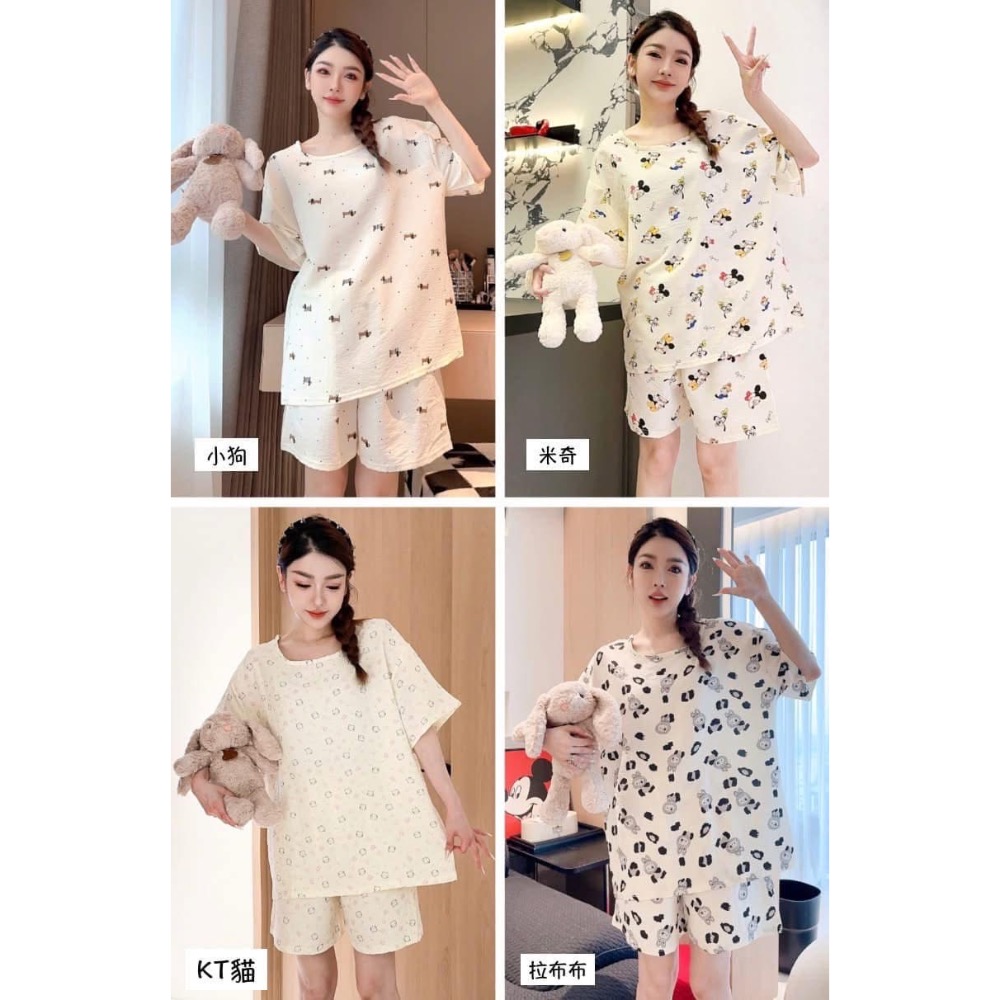 【韓版卡通棉質短袖＋短褲睡衣兩件套】-細節圖6