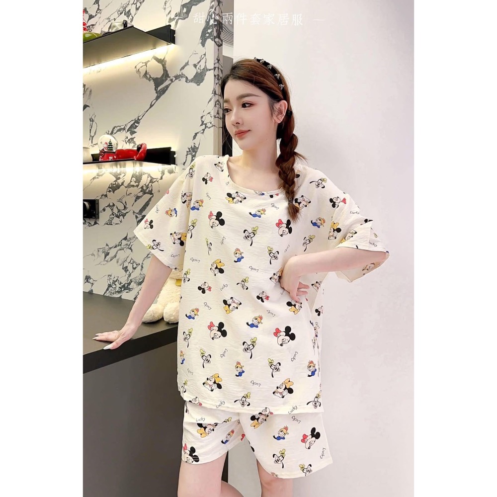 【韓版卡通棉質短袖＋短褲睡衣兩件套】-細節圖9