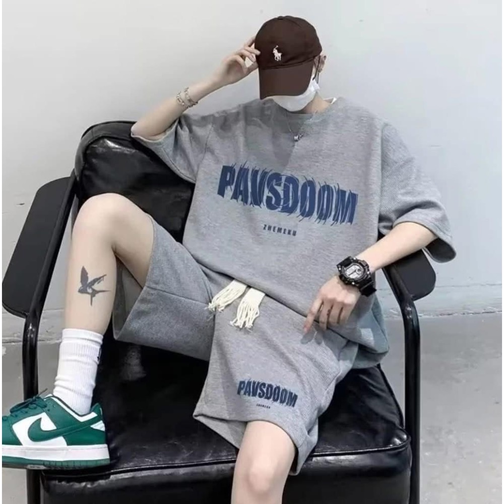 【華夫格男款抽繩字母休閒套裝】-細節圖2